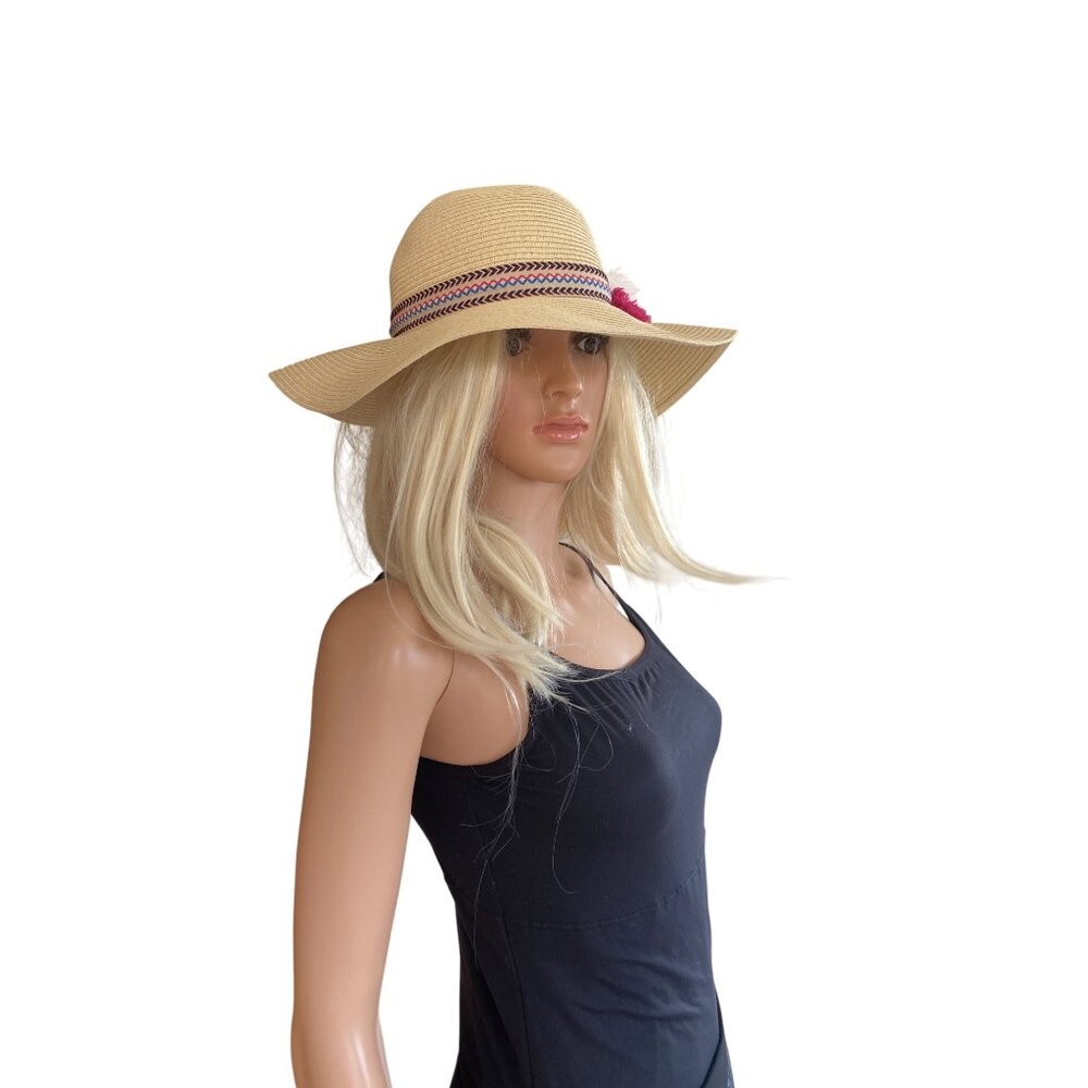 NWOT INC International Concepts Pom-Pom Floppy Hat Natural ONE SIZE - Picture 5 of 10